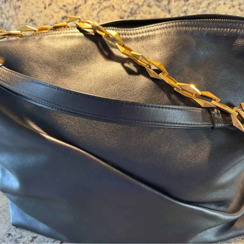 Jimmy Choo Black Hobo Bag with Gold Chain